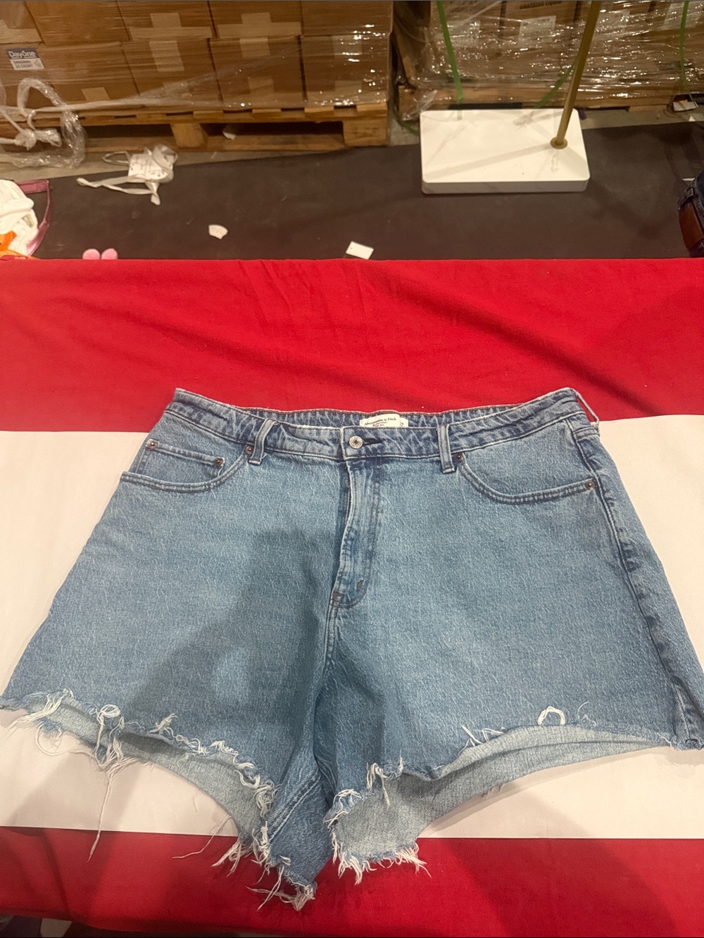 Abercrombie & Fitch Distressed Light Blue Denim Shorts